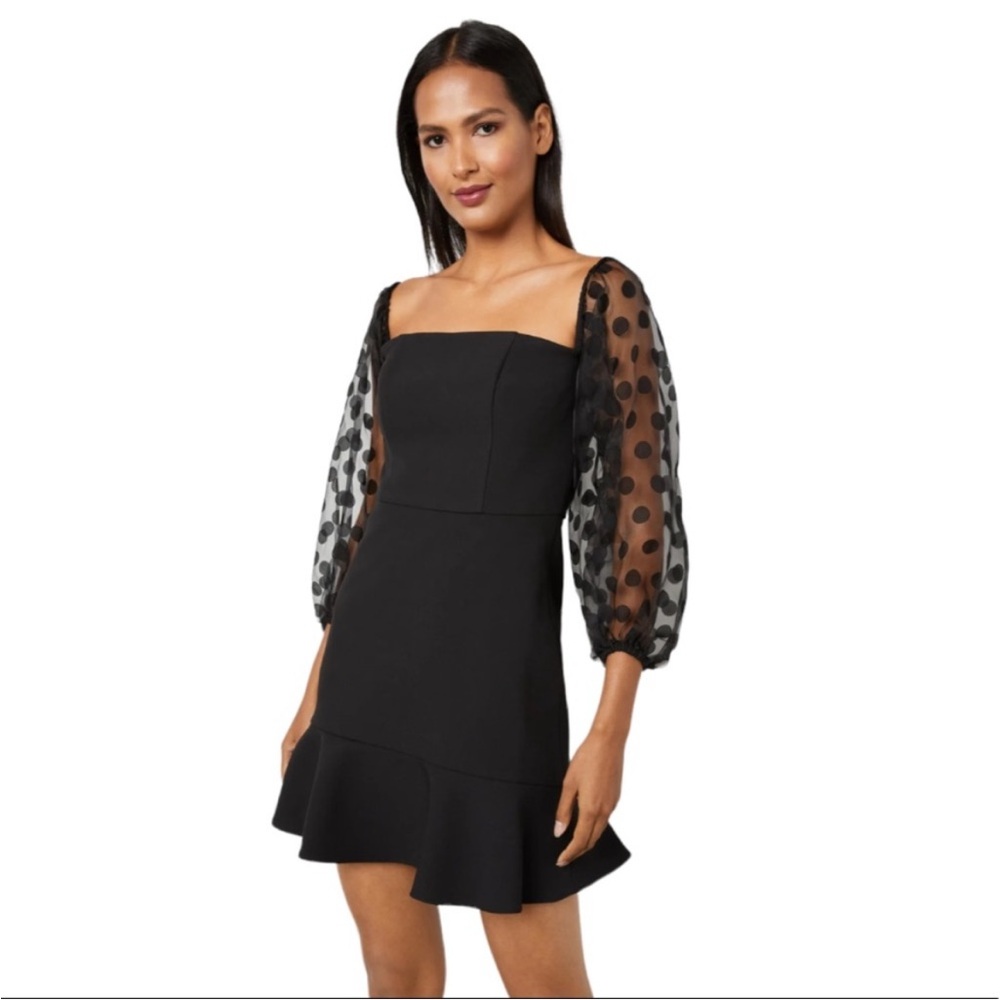 BCBG Polka Dot Sheer Buff Sleeve Mini Dress Size Medium